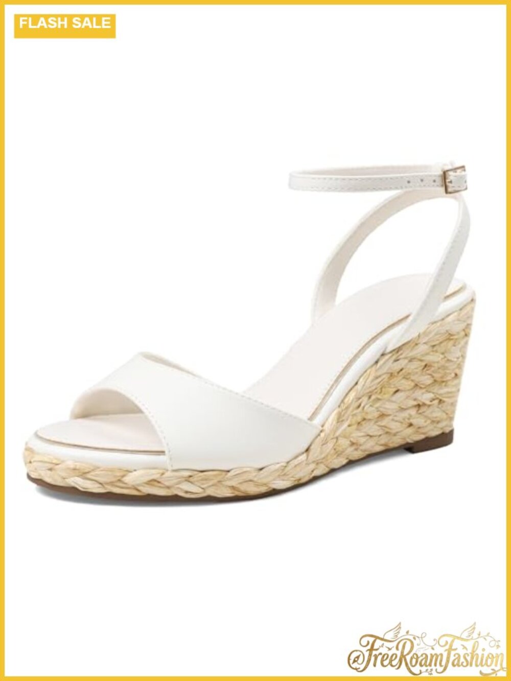 Raffia Espadrille Wedge Sandals Open Toe Ankle Strap Women's Summer